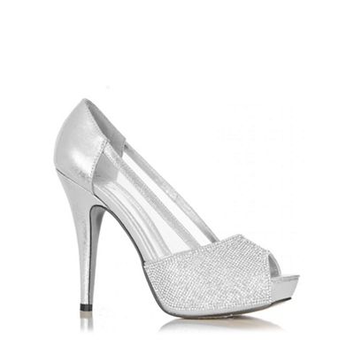 Quiz Silver Diamante Mesh Platform Shoes
